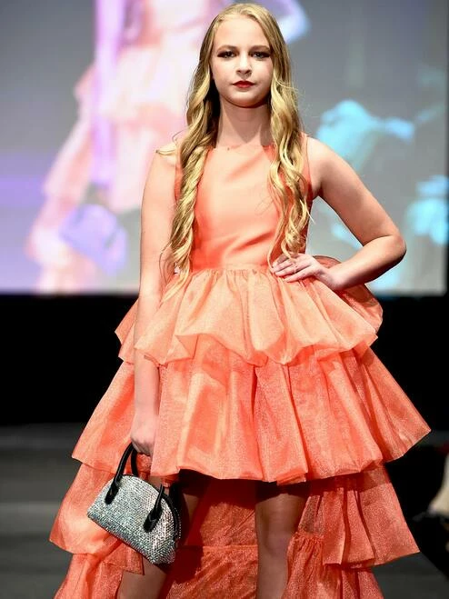 Marc Defang 5027 Girls High Neck Ruffle High Low Detachable Skirt Pageant Dress 8 Marc Defang 5027 Girls High Neck Ruffle High Low Detachable Skirt Pageant Dress