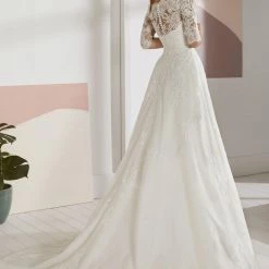 In Stock White One OSSA Size 28 Sheer Lace Off The Shoulder Wedding Dress Sleeves Ballgown Ballgown Dresses