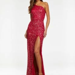 Ashleylauren Corset Dresses Ashley Lauren 11144 Sequin One Shoulder Prom Dress With Lace Up Back