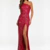 In Stock Corset Dresses Ashley Lauren 11144 Size 2 Red Sequin One Shoulder Prom Dress With Lace Up Back