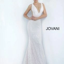 JVN By Jovani Jovani JVN65547 Long Lace Sequin Prom Dress V Neckline Mermaid Pageant Gown Formal JVN 65547