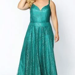 Sydney's Closet And Tease Prom Sydney's Closet SC7286 Long A Line Glitter Prom Dress Plus Sized Evening Gown Shimmer SC 7286