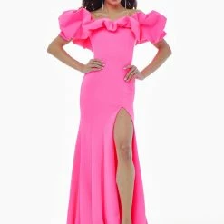 Ashleylauren Ashley Lauren 11017 Off Shoulder Scuba Pageant Gown With Oversized Ruffle Dress