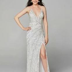 In Stock Primavera Couture 3636 Size 00 Long Fitted Beaded Prom Dress V Neck Slit Formal Pageant
