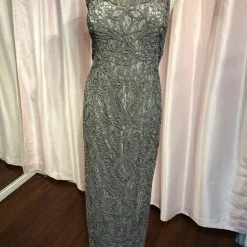 In Stock Precious Formals L 57002 Platinum Size 24 Plus Size Lace High Neck Dress