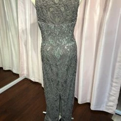 In Stock Precious Formals L 57002 Platinum Size 24 Plus Size Lace High Neck Dress