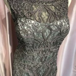 In Stock Precious Formals L 57002 Platinum Size 24 Plus Size Lace High Neck Dress