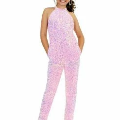 Marc Defang 5022 Long Girls Sequin Pageant Jumpsuit Fun Fashion High Neck Jumpsuits & Rompers