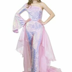 Marc Defang 8004 Sequin Bell Sleeve Pageant Jumpsuit Overskirt Fun Fashion