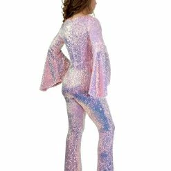 Jumpsuits & Rompers Marc Defang K8004 Kids Sequin Bell Sleeve Jumpsuit Overskirt Pageant Fun Fashion