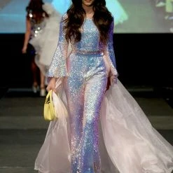 Jumpsuits & Rompers Marc Defang K8004 Kids Sequin Bell Sleeve Jumpsuit Overskirt Pageant Fun Fashion