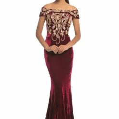In Stock Johnathan Kayne 9076 Size 4 Long Velvet Off The Shoulder Pageant Dress Gown