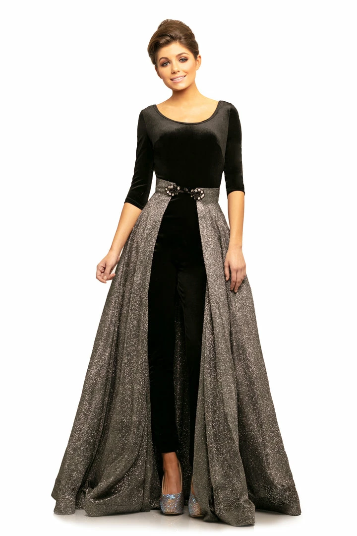 In Stock Johnathan Kayne 9229 Size 6 Black Long Velvet Jumpsuit Iridescent Overskirt Detach 3 In Stock Johnathan Kayne 9229 Size 6 Black Long Velvet Jumpsuit Iridescent Overskirt Detach
