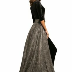 In Stock Johnathan Kayne 9229 Size 6 Black Long Velvet Jumpsuit Iridescent Overskirt Detach