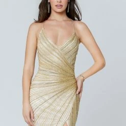 In Stock Backless Dresses Primavera Couture 3403 Size 4 Wrap Style Beaded Sequins Long Prom Dress With Slit