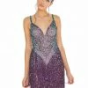 Ashleylauren Sequin Dresses Ashley Lauren 4276 Beaded Short Cocktail Dress With Fringe And Nude Bodysuit
