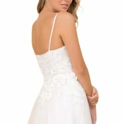 Nox Anabel R346 A Line 3D Floral Lace Wedding Dress V Neck Bridal Gown