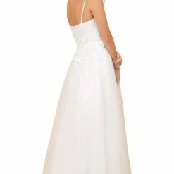 Nox Anabel R346 A Line 3D Floral Lace Wedding Dress V Neck Bridal Gown