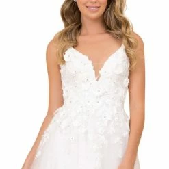 Nox Anabel R346 A Line 3D Floral Lace Wedding Dress V Neck Bridal Gown