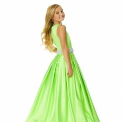 Ashley Lauren Kids Ashley Lauren 8028 Heavy Satin Girls Pageant Dress Ball Gown Pleated Crystal Waistline