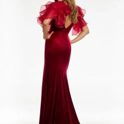 Ashleylauren Ashley Lauren 11172 Velvet Evening Gown With Shoulder Ruffle Details