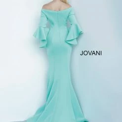 Jovani 1588 Off The Shoulder Bell Sleeve Long Mermaid Evening Gown