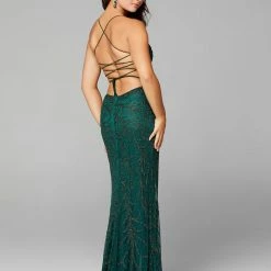 In Stock Primavera Couture 3636 Size 00 Long Fitted Beaded Prom Dress V Neck Slit Formal Pageant