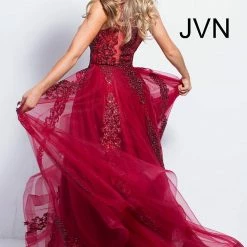 JVN By Jovani Ballgown Dresses Jovani JVN59046 Sheer Tulle Lace High Neck Ballgown Prom Dress Formal Gown