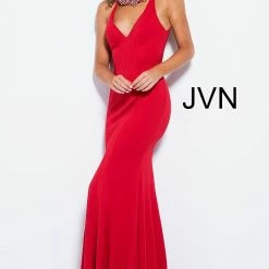 In Stock Mermaid Dresses Jovani JVN53349 Size 2 Red Long Fitted Pageant Dress Prom Gown V Neck Backless Mermaid