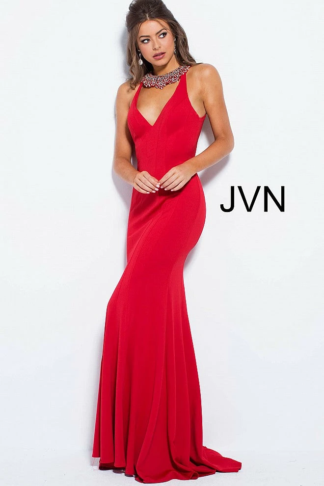 In Stock Mermaid Dresses Jovani JVN53349 Size 2 Red Long Fitted Pageant Dress Prom Gown V Neck Backless Mermaid 3 In Stock Mermaid Dresses Jovani JVN53349 Size 2 Red Long Fitted Pageant Dress Prom Gown V Neck Backless Mermaid