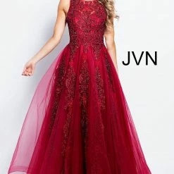 JVN By Jovani Jovani JVN59046 Sheer Tulle Lace High Neck Ballgown Prom Dress Formal Gown Ballgown Dresses