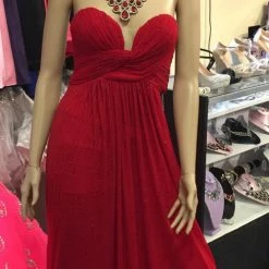 In Stock Backless Dresses Jovani JVN45683 Size 00 Red Draped Babydoll Formal Crystal Studded Formal Dress
