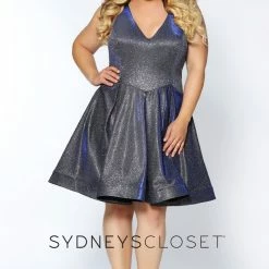 Sydney's Closet 8100 V Neckline Holographic Short Formal Cocktail Dress Plus Sized 29 Sydney's Closet 8100 V Neckline Holographic Short Formal Cocktail Dress Plus Sized