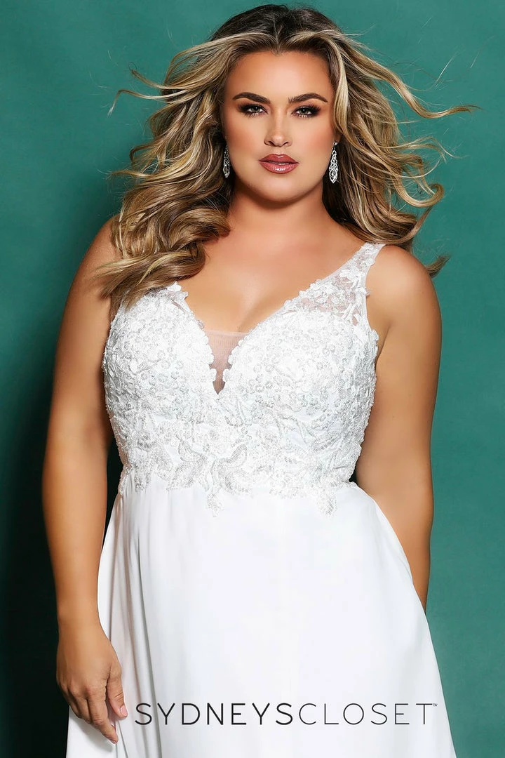 Sydney's Closet SC5246 Floral Bodice Plus Sized Wedding Dress V Neckline SC 5246 Katy 5 Sydney's Closet SC5246 Floral Bodice Plus Sized Wedding Dress V Neckline SC 5246 Katy