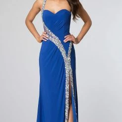In Stock Jovani JVN 90023 Long Fitted Sequin Rhinestone Embellished Prom Dress Slit Pageant Size 8