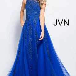 JVN By Jovani Ballgown Dresses Jovani JVN59046 Sheer Tulle Lace High Neck Ballgown Prom Dress Formal Gown