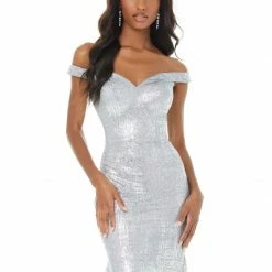 In Stock Ashley Lauren 11007 Size 8 Silver Metallic Jersey Prom Dress Mermaid Shimmer Mermaid Dresses