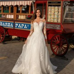 Ballgown Dresses White One Bridal RUKSHANA Pronovias Wedding Dress Sheer Lace Long Sleeve Gown