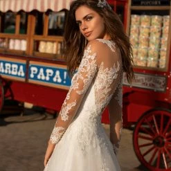 Ballgown Dresses White One Bridal RUKSHANA Pronovias Wedding Dress Sheer Lace Long Sleeve Gown