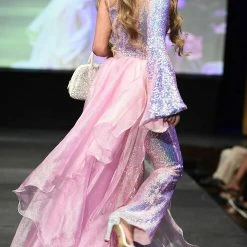 In Stock Marc Defang 8004 Size 6 Sequin Bell Sleeve Pageant Jumpsuit Overskirt Fun Fashion Jumpsuits & Rompers