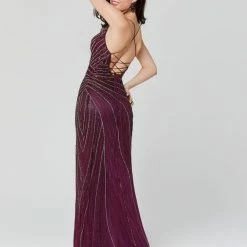 In Stock Backless Dresses Primavera Couture 3403 Size 4 Wrap Style Beaded Sequins Long Prom Dress With Slit