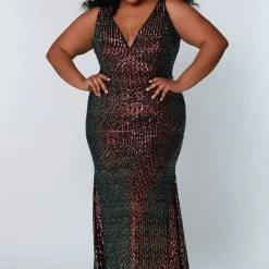 Sequin Dresses Johnathan Kayne For Sydney's Closet JK2219 Plus Sized Prom Dress Sequins V Neckline JK 2219