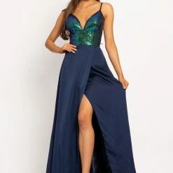 In Stock Johnathan Kayne 2214 Sz 6 Sequin V Neckline A Line Prom Dress With Wrap Style Slit