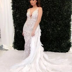 Jovani Bridal Jovani Couture S62942 Pageant Dress Feather Overskirt Wedding Gown Train