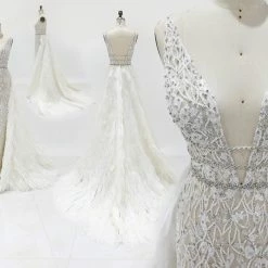 Jovani Bridal Jovani Couture S62942 Pageant Dress Feather Overskirt Wedding Gown Train