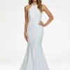 Ashleylauren Ashley Lauren 11170 High Neck Jersey Evening Gown With Beaded Shoulder Draping Mermaid Dresses