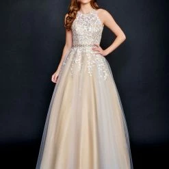 Ballgown Dresses Nina Canacci 3188 Long Lace A Line Ballgown Prom Dress Pageant Gown High Neck Formal