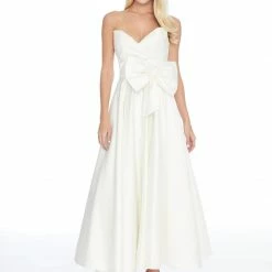 Ashleylauren Ashley Lauren 1775 Tea Length Satin A Line Prom Dress With Bow Evening Gown