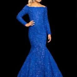 Sugar Kayne Dress C126 Off Shoulder Long Lace Sleeve Mermaid Pageant Dress Overskirt