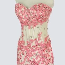 In Stock Corset Dresses Riva Designs 9723 Size 8 Long Sheer Corset Lace Formal Prom Dress Pageant Gown